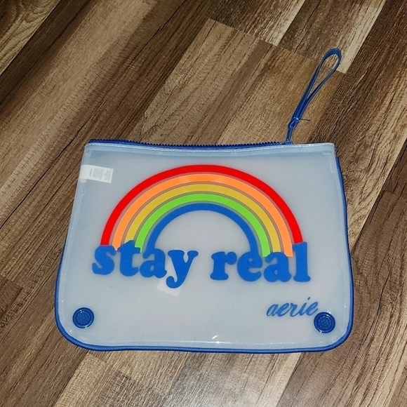 aerie Handbags - AE Aerie "STAY REAL" Rainbow Wet Dry Swimsuit Zippered Bag Pouch Vented